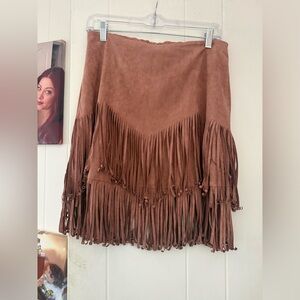 Easel Brown Fringed Mini Skirt